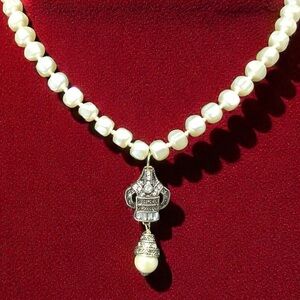 Heidi Daus Art Deco Teardrop Gold  and Silver Pendant with Faux Pearl